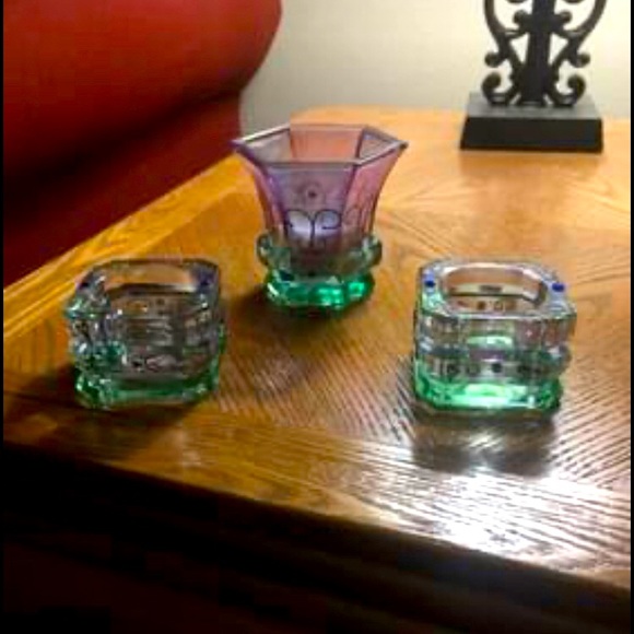 Partylite Mardi Gras candle holder set. 1 votive holder and 2 tea light holders.